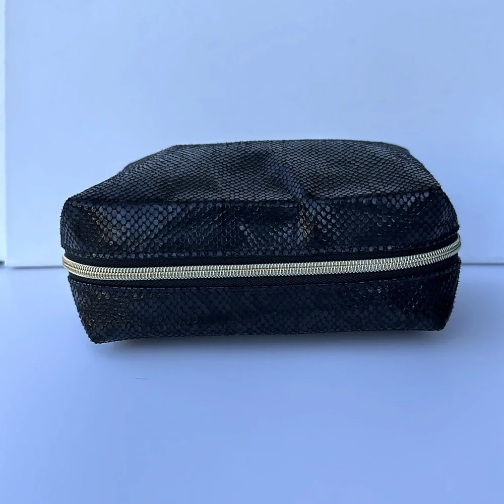 TARTE fierce & feisty makeup bag black with gold hardware NWT